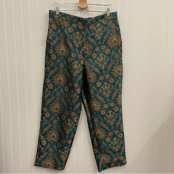 Anthropologie | Maeve Melyssa Teal Jacquard Trousers Sz L - Picture 4 of 8